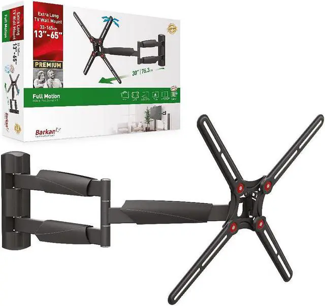 Alt view image 2 of 16 - barkan long tv wall mount, 13-65 inch full motion articulating - 4 movement flat/curved screen bracket, holds up to 79lbs, extremely extendable, fits led oled lcd