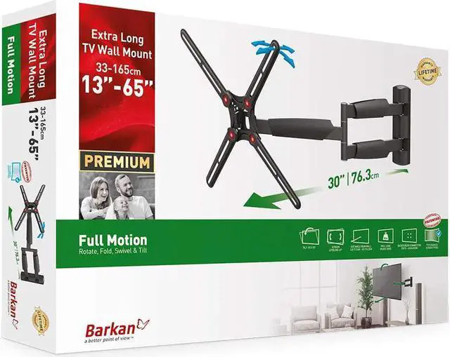Alt view image 7 of 16 - barkan long tv wall mount, 13-65 inch full motion articulating - 4 movement flat/curved screen bracket, holds up to 79lbs, extremely extendable, fits led oled lcd