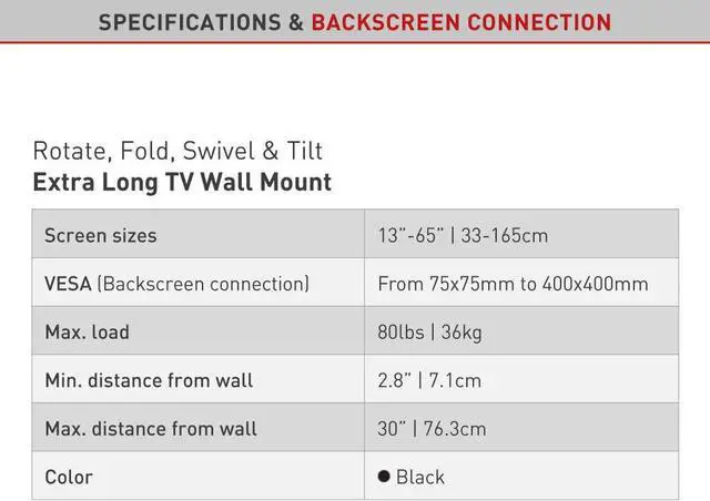Alt view image 6 of 16 - barkan long tv wall mount, 13-65 inch full motion articulating - 4 movement flat/curved screen bracket, holds up to 79lbs, extremely extendable, fits led oled lcd