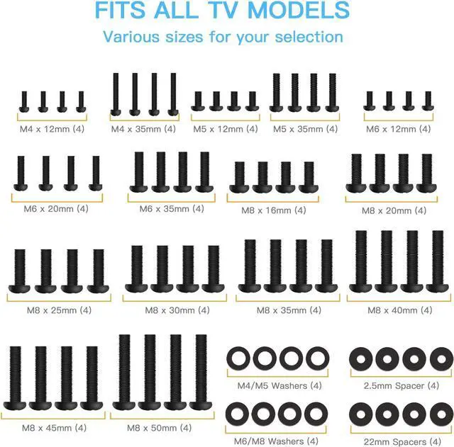 Alt view image 2 of 5 - PERLESMITH Universal TV Mounting Hardware Kit Fits All TVs Includes M4, M5, M6 and M8 TV Screws, Washers and Spacers for TV and Monitor Mounting up to 80 inches