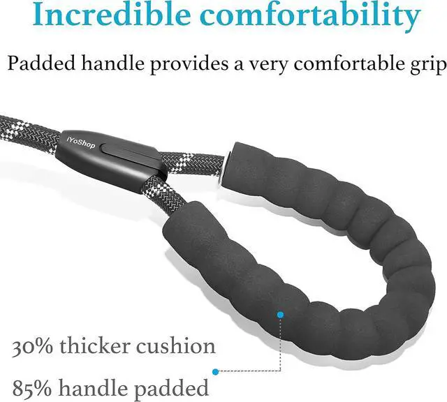 Alt view image 3 of 7 - iYoShop Durable Slip Lead Dog Leash, 1/2" x 6 FT, Black | Padded Handle, Reflective Threads, No Pull, Dog Training Leash