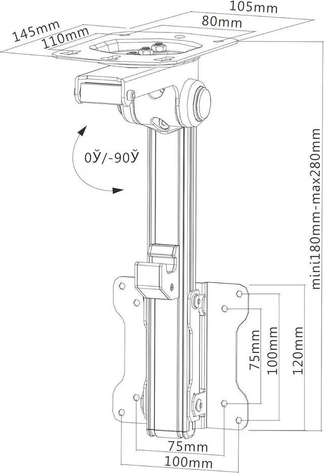Alt view image 5 of 5 - InstallerParts 13"-27" RV TV Ceiling Mount - Aluminum Bracket, Fold Down for LED, LCD, Monitor, Flat Screens 75x75 & 100x100
