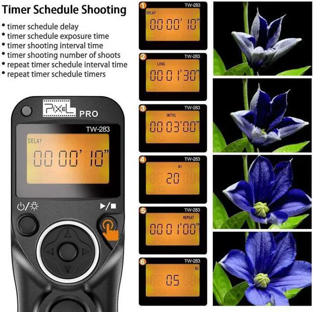 Alt view image 6 of 7 - Remote Shutter Release for Nikon, Wireless Shutter Release Timer Remote Control  TW-283 DC0/DC2 for Nikon Z6 Z7 Z9 D750 D610 D5200 D5300 D7500 D850 D800 D500