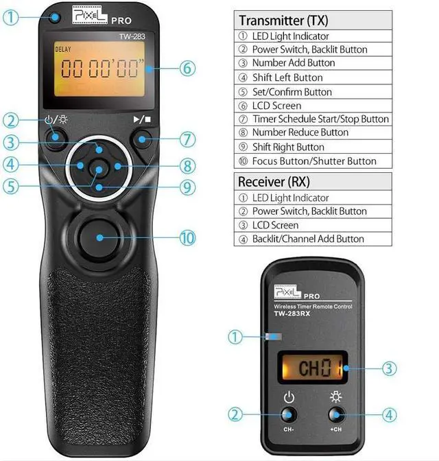 Alt view image 3 of 7 - Remote Shutter Release for Nikon, Wireless Shutter Release Timer Remote Control  TW-283 DC0/DC2 for Nikon Z6 Z7 Z9 D750 D610 D5200 D5300 D7500 D850 D800 D500