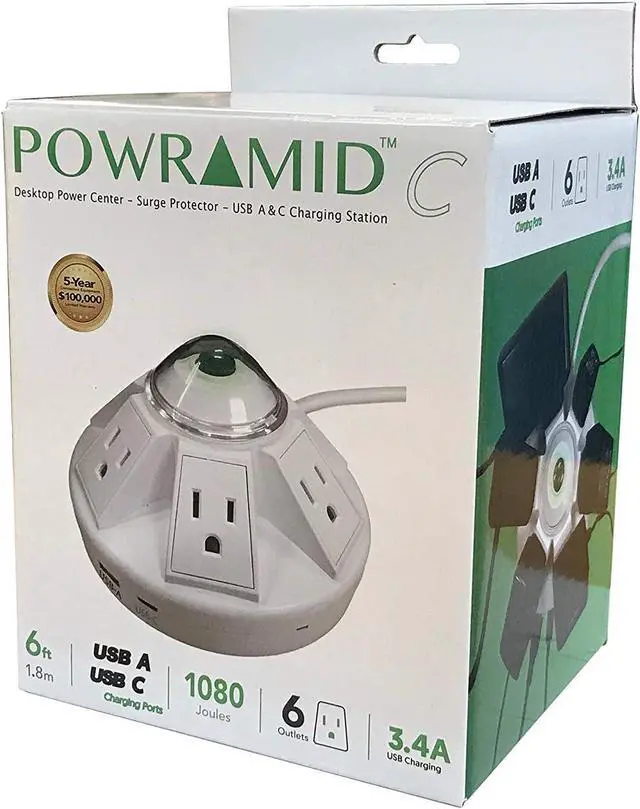 Alt view image 9 of 11 - Accell Surge Protector D080B-032K Powramid C Surge Protector USB-C and A Charging Station White