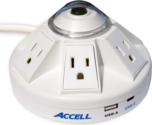 Alt view image 4 of 11 - Accell Surge Protector D080B-032K Powramid C Surge Protector USB-C and A Charging Station White