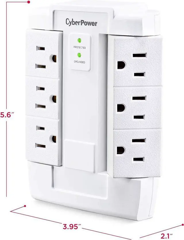 Alt view image 5 of 7 - CyberPower CSB600WS Surge Protector, 900J/125V, 6 Swivel Outlets, Wall Tap, White