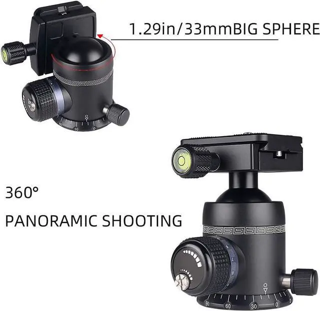 Alt view image 3 of 7 - Professional 360-Degree Rotating Panoramic Ball Head with 1/4-inch Quick Release Plate, Self-Weight 1.08 lbs/0.49 kg, Maximum Load 66 lbs/30 kg, Suitable for Tripods, Monopod, SLR Cameras (KK33)