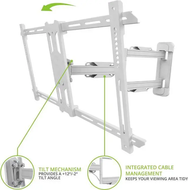 Alt view image 3 of 7 - Kanto PS350W Full Motion Articulating TV Wall Mount for 37-inch to 60-inch TVs | Low Profile & 22" Extension | VESA Compatible up to 600 x 400 | White