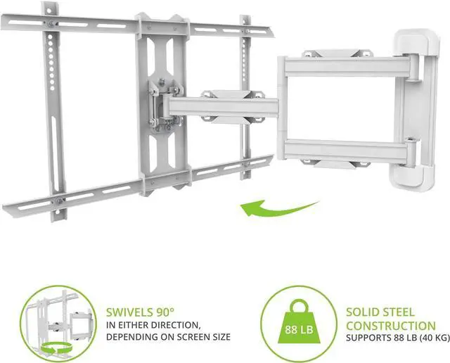 Alt view image 5 of 7 - Kanto PS350W Full Motion Articulating TV Wall Mount for 37-inch to 60-inch TVs | Low Profile & 22" Extension | VESA Compatible up to 600 x 400 | White
