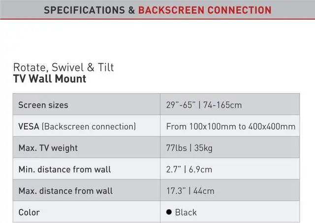 Alt view image 3 of 7 - Barkan TV Wall Mount, 29-65 inch Full Motion Articulating - 4 Movement Bracket, Holds up to 77 lbs, 10 Year Warranty, Fits LED OLED LCD