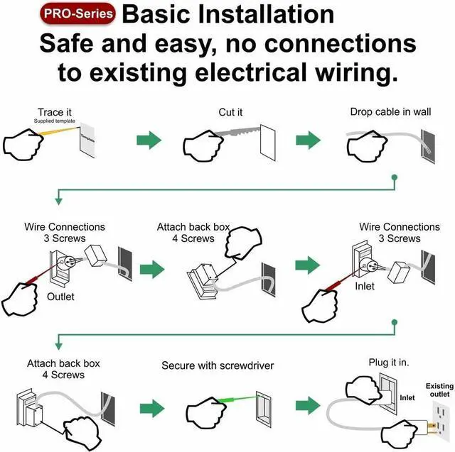 Alt view image 5 of 7 - Solutions In-Wall Cable Management PowerBridge TWO-PRO-SP6 Pro-Series Recessed In-Wall Cable Management System for Wall-Mounted Flat Screen LED, LCD, and Plasma TVs with Surge Protector