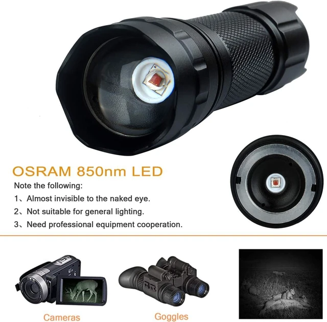 Alt view image 3 of 6 - 850nm IR Illuminator Adjustable Focus LED IR Flashlight Infrared Light,Stepless Dimming Hunting Flashlight for Night Vision Devices,Infrared Illuminator Torch with Charger and UFB26