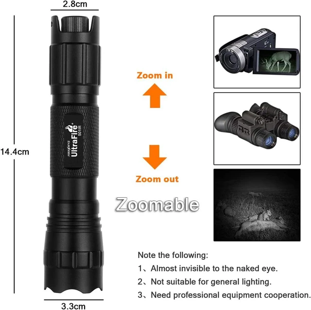Alt view image 2 of 6 - 850nm IR Illuminator Adjustable Focus LED IR Flashlight Infrared Light,Stepless Dimming Hunting Flashlight for Night Vision Devices,Infrared Illuminator Torch with Charger and UFB26