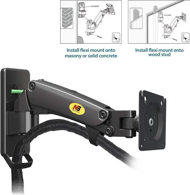 Alt view image 2 of 7 - NB North Bayou TV Monitor Wall Mount Bracket Full Motion Articulating Swivel for 17-27 Inch Monitors with Gas Spring (Black Single Extension) F120-B