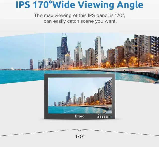 Alt view image 5 of 7 - Eyoyo 12'' inch Small HDMI CCTV Monitor, 1366x768 IPS Metal Housing LED Screen W/Wall Bracket&Remote Control with HDMI/VGA/AV/BNC Input Built-in Speakers for PC, Security Camera, Raspberry Pi