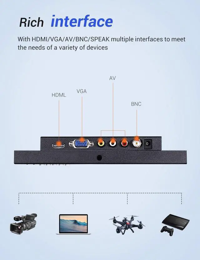 Alt view image 5 of 7 - Eyoyo 8 inch Small HDMI LCD Monitor, Portable 1280x720 16:9 IPS Metal Housing Screen Support HDMI/VGA/AV/BNC Input with Wall Bracket&Remote Control for PC, CCTV,Security Camera,Raspberry pi Computer