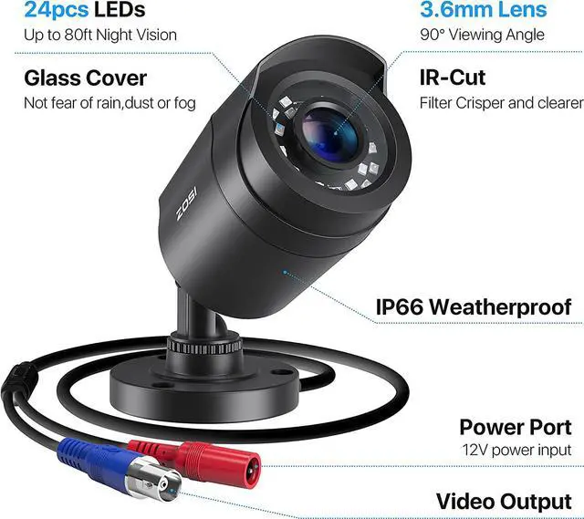 Alt view image 2 of 7 - ZOSI 1080P 4 Pack HD TVI Security Cameras, 80ft Night Vision, Outdoor Indoor Weatherproof Bullet Camera for 1080P/5MP/4K HD TVI Analog CCTV DVR System