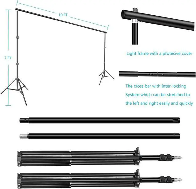 Alt view image 2 of 7 - Photography Umbrella Continuous Lighting Kit,Muslin Backdrop Kit(White Black), Backdrop Clips Clamp,10ft Photo Background Photography Stand System for Photo Video Studio Shooting