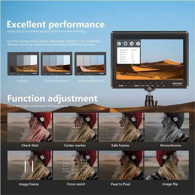 Alt view image 4 of 6 - F100 7inch Camera Field Monitor HD Video Assist IPS 1280x800 HDMI Input 1080p with Sunshade and Ball Head for DSLR Cameras, Handheld Stabilizer, Film Video Making Rig (Battery Not Included)