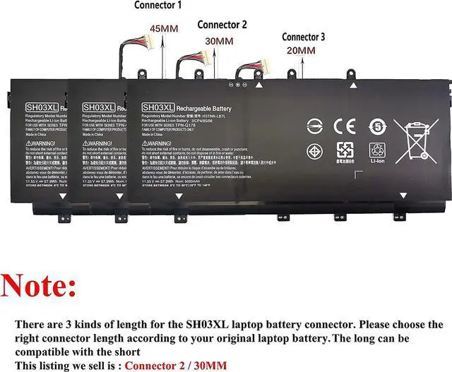 Alt view image 2 of 7 - SH03XL 859356-855 Laptop Battery for HP Spectre X360 13-AC0XX 13-AC033DX 13-AC023DX 13-AC013DX 13-AC063DX 13-AC052NA 13-W0XX 13-W063NR 13-W013DX 13T-AB000 HSTNN-LB7L 859026-421 CN03XL 11.55V 57.9WH