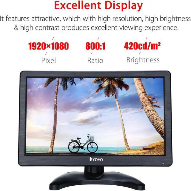Alt view image 2 of 7 - Eyoyo 12 inch HD 1920x1080 IPS LCD HDMI Monitor Screen Input Audio Video Display with BNC Cable for PC Computer Camera DVD Security CCTV DVR Home Office Surveillance