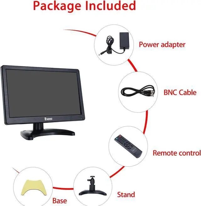 Alt view image 7 of 7 - Eyoyo 12 inch HD 1920x1080 IPS LCD HDMI Monitor Screen Input Audio Video Display with BNC Cable for PC Computer Camera DVD Security CCTV DVR Home Office Surveillance