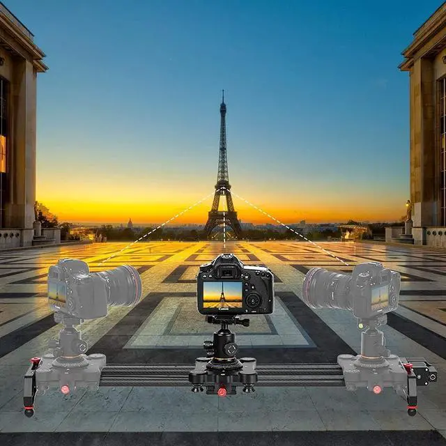 Alt view image 2 of 7 - Motorized Camera Slider, 31" Carbon Fiber Dolly Rail Camera Slider with Time-Lapse Photography, Tracking Shooting and 120 Degree Panoramic Shooting for Most Cameras, with Remote Controller