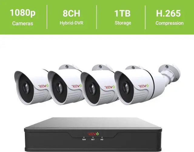 Alt view image 2 of 5 - REVO America Hybrid 8Ch. 1TB HDD DVR Video Security System, 4 x 1080p Indoor/Outdoor IR Bullet Cameras - Remote Access via Smart Phone, Tablet, PC & MAC (RUH81B4G-1T)
