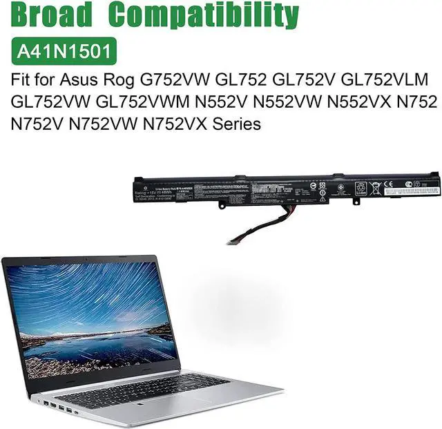 Alt view image 5 of 6 - JIAZIJIA A41N1501 Laptop Battery Replacement for Asus Rog G752VW GL752 GL752V GL752VLM GL752VW GL752VWM N552V N552VW N552VX N752 N752V N752VW N752VX Series A41LK9H 15V 48Wh 3100mAh 4-Cell