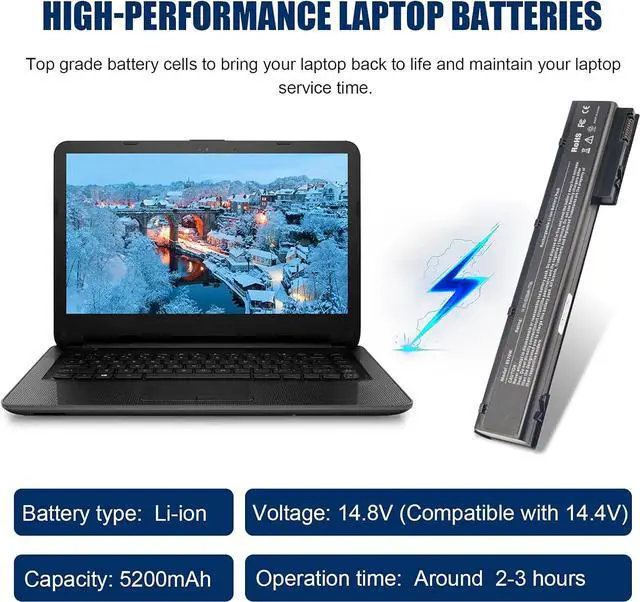 Alt view image 2 of 7 - ARyee 14.8V 5.2Ah 8570w Battery Laptop for HP Elitebook 8560W 8570W 8760W 8770W, fit 632113-151 632425-001 632427-001 HSTNN-IB2P HSTNN-LB2P HSTNN-LB2Q HSTNN-F10C HSTNN-I93C VH08