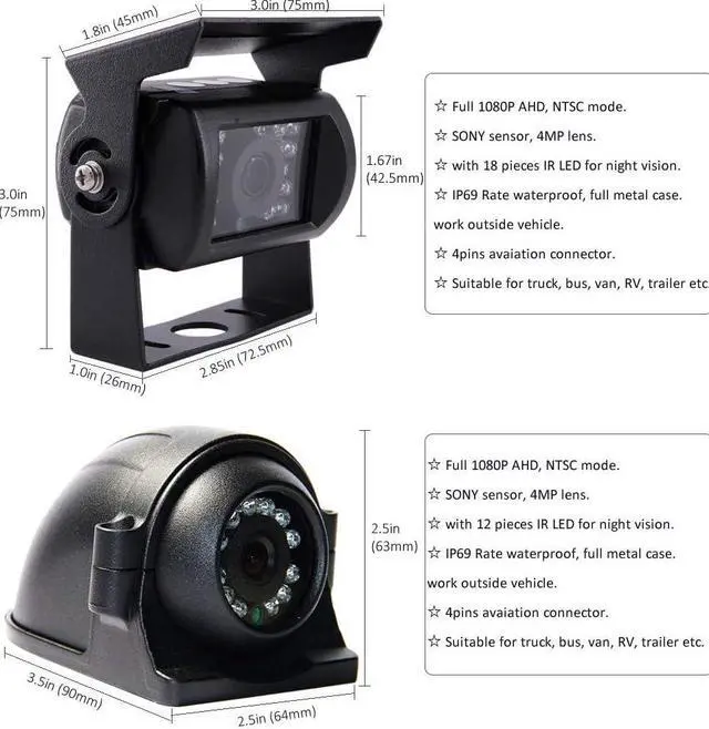 Alt view image 2 of 7 - JOINLGO 4-CH 1080P AHD Mobile Vehicle Car DVR Video Recorder Kit with Night Vision Waterproof Side Front Rear View Car Camera 7 inches IPSMonitor for Truck Van Bus