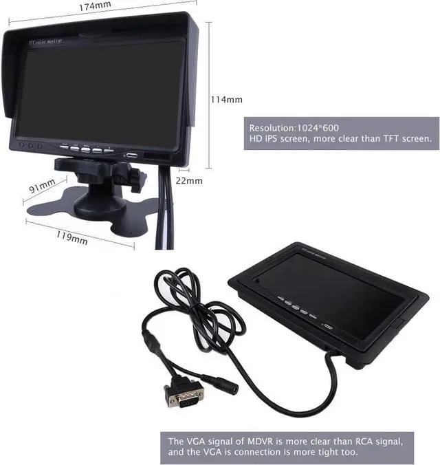 Alt view image 6 of 7 - JOINLGO 4-CH 1080P AHD Mobile Vehicle Car DVR Video Recorder Kit with Night Vision Waterproof Side Front Rear View Car Camera 7 inches IPSMonitor for Truck Van Bus