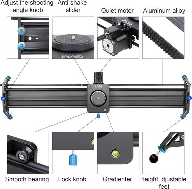 Alt view image 5 of 6 - Motorized Camera Slider, 31" Aluminum Alloy Track Dolly Rail Camera Slider with Tracking Shooting, 120 Degree Panoramic Shooting and Time-Lapse Photography for Most DSLR Cameras