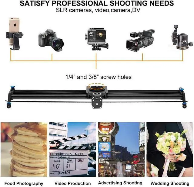 Alt view image 6 of 6 - Motorized Camera Slider, 31" Aluminum Alloy Track Dolly Rail Camera Slider with Tracking Shooting, 120 Degree Panoramic Shooting and Time-Lapse Photography for Most DSLR Cameras