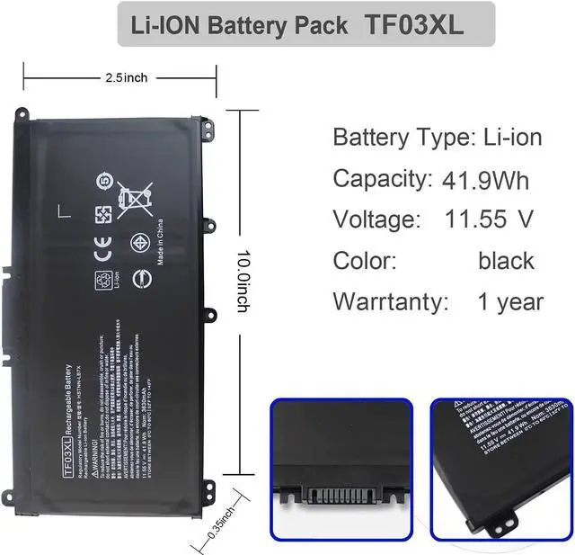Alt view image 2 of 6 - TF03XL Laptop Battery for HP Pavilion 15-CC 15-CD 17-AR Series, Fit for HP 920046-121 920046-421 HSTNN-IB7Y HSTNN-LB7J TPN-Q188 TPN-Q189 Series[11.55V 41.9WH]
