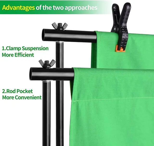 Alt view image 4 of 7 - EMART Photo Video Studio Backdrop Stand Kit, 8.5x10ft Adjustable Photography Green Screen Support System with 3 Polyester Backgrounds for Photoshoot (Black White Green)