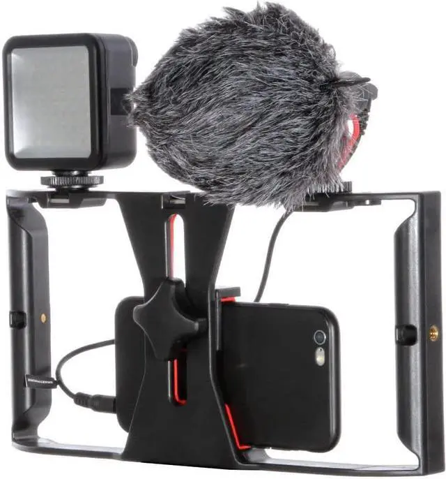 Alt view image 3 of 7 - Smartphone Video Rig Camera Cage Mount Holder Stabilizer Handle Grip with BOYA by-MM1 Shotgun Microphone Mic + 49 LED Light Kit for Mobile Phone iPhone Filmmaking Professional Videomaker