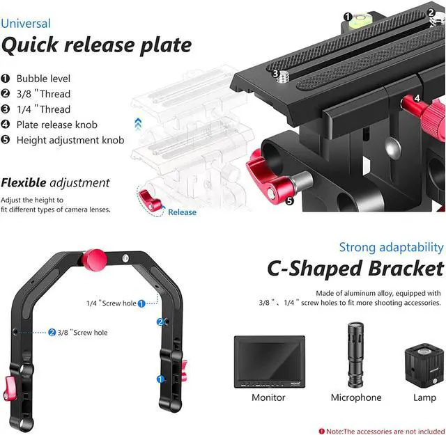 Alt view image 4 of 7 - Shoulder Rig Kit for DSLR Cameras and Camcorders, Movie Video Film Making System with Matte Box, Follow Focus, C-Shaped Bracket, 15mm Rods, Handgrip, 1/4 & 3/8 Threads (Blue + Black)