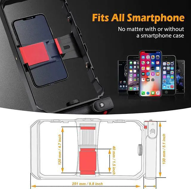 Alt view image 6 of 7 - Zeadio Smartphone Video Cage Rig, Filmmaking Vlogging Case, Phone Stabilizer Tripod Mount with Wireless Remote Shutter Fits for All iPhone and Android Smartphones