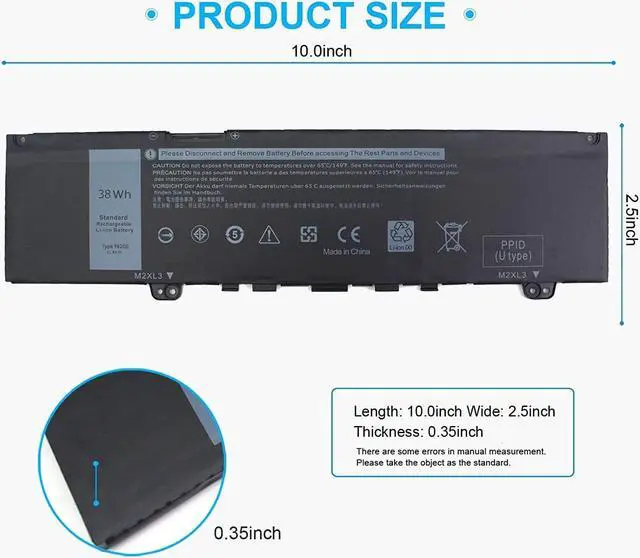 Alt view image 2 of 7 - 38WH 39DY5 F62G0 Battery for Dell Inspiron 13 7000 i7373 7373 7386 2-in-1 7370 7380 5370 P83G P87G P91G P83G001 P83G002 P87G001 Vostro 13 5370 039DY5 0F62G0 RPJC3 0RPJC3 F62GO -12 Month Warranty 11.4V