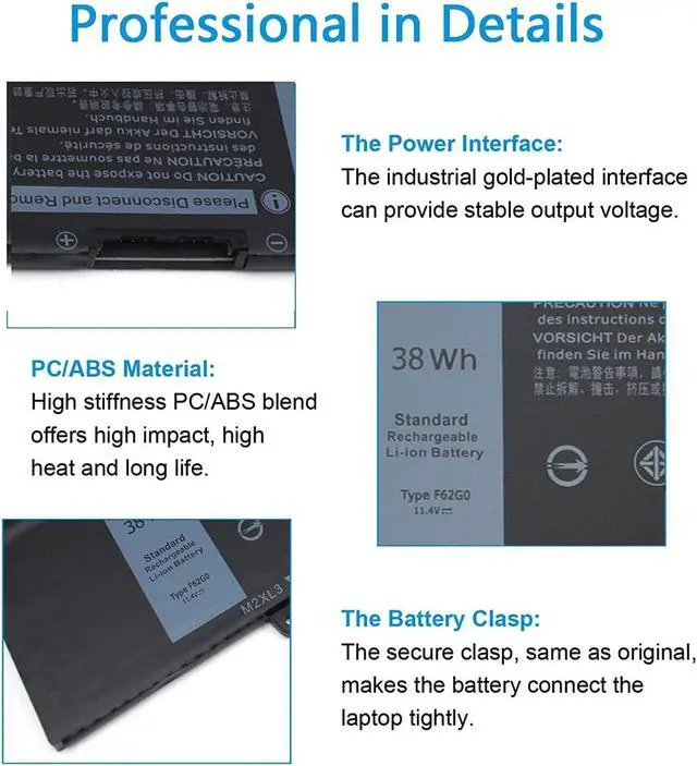 Alt view image 3 of 7 - 38WH 39DY5 F62G0 Battery for Dell Inspiron 13 7000 i7373 7373 7386 2-in-1 7370 7380 5370 P83G P87G P91G P83G001 P83G002 P87G001 Vostro 13 5370 039DY5 0F62G0 RPJC3 0RPJC3 F62GO -12 Month Warranty 11.4V