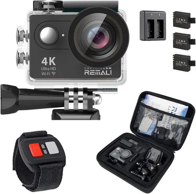Main image of CaptureCam 4K Ultra HD and 12MP Waterproof Sports Action Camera Kit with Carrying Case, 3 Batteries, Dual Battery Charger, 2 LCD Screen, WiFi, Remote Control, and 21 Mounts and Accessories