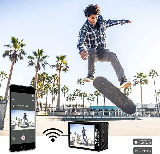 Alt view image 5 of 7 - CaptureCam 4K Ultra HD and 12MP Waterproof Sports Action Camera Kit with Carrying Case, 3 Batteries, Dual Battery Charger, 2 LCD Screen, WiFi, Remote Control, and 21 Mounts and Accessories