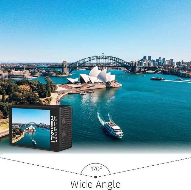 Alt view image 7 of 7 - CaptureCam 4K Ultra HD and 12MP Waterproof Sports Action Camera Kit with Carrying Case, 3 Batteries, Dual Battery Charger, 2 LCD Screen, WiFi, Remote Control, and 21 Mounts and Accessories