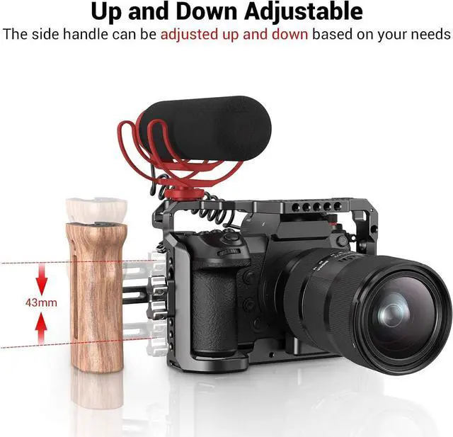 Alt view image 3 of 7 - Side Wooden Handle Grip for DSLR Camera Cage w/Cold Shoe Mount, Threaded Holes, Direction Changeable - 2093