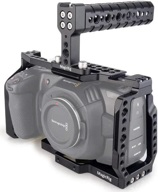 Main image of BMPCC 4K /BMPCC 6K Cage with Top Handle for Blackmagic Pocket Cinema Camera BMPCC 4K /6K to Mount Microphone Monitor LED Light