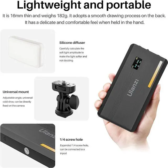 Alt view image 5 of 6 - VL200 Bi-Color LED Video Light, On-Camera Video Light, Type-C Rechargeable 5000mAh Mini Camera Light, 2500-9000K Ultra Bright Photo and Video Lighting, Fill Light, Potable Photography Lighting