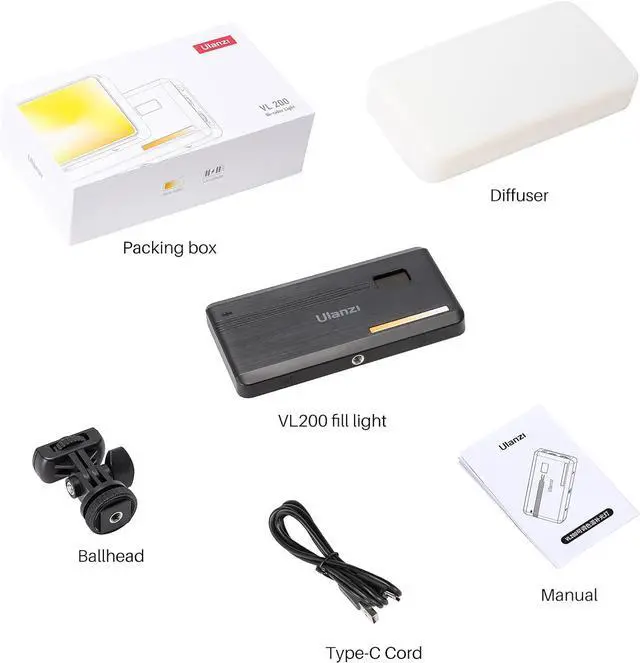 Alt view image 6 of 6 - VL200 Bi-Color LED Video Light, On-Camera Video Light, Type-C Rechargeable 5000mAh Mini Camera Light, 2500-9000K Ultra Bright Photo and Video Lighting, Fill Light, Potable Photography Lighting