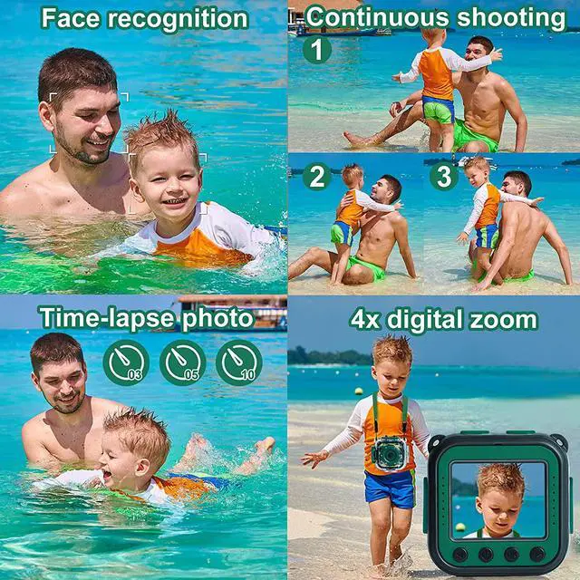 Alt view image 4 of 7 - PROGRACE Waterproof Camera for Kids - Children Digital Video Cameras Underwater Camera 1080P Toddler Sports Cameras for Boys Birthday Cámara Pool Toys Age 3 4 5 6 7 8 9 10 11 12